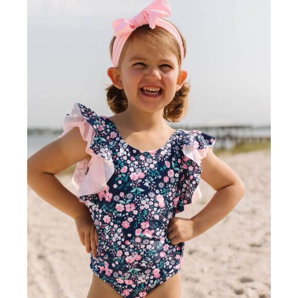 RuffleButts Baby Girl UPF50+ Butterfly Flutter Sleeve One Piece Swimsuit 12-18M - Picture 1 of 5